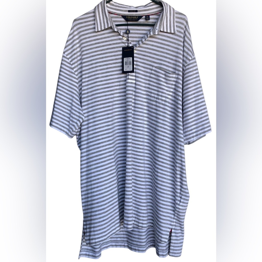 POLO GOLF RALPH LAUREN Classic Men's Gray/White Striped Shirt.Size XXL Cotton